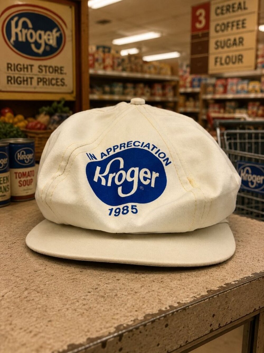 Kroger Mens Vintage Appreciation Hat White Cotton OS Adjustable Snapback 1985